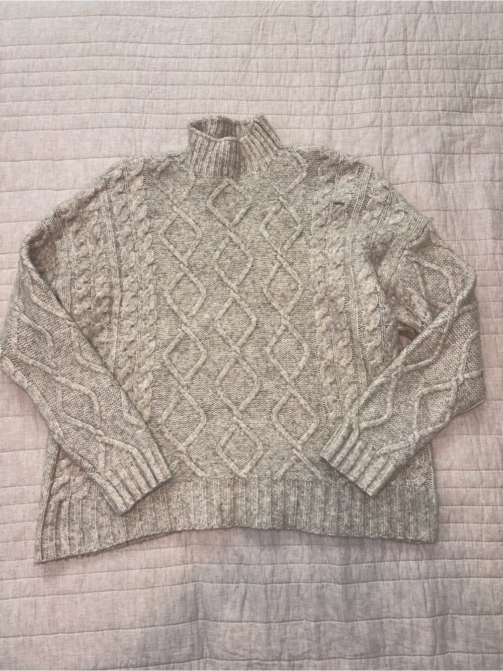 Forever 21 Cream Cable Knit Mock Neck Sweater